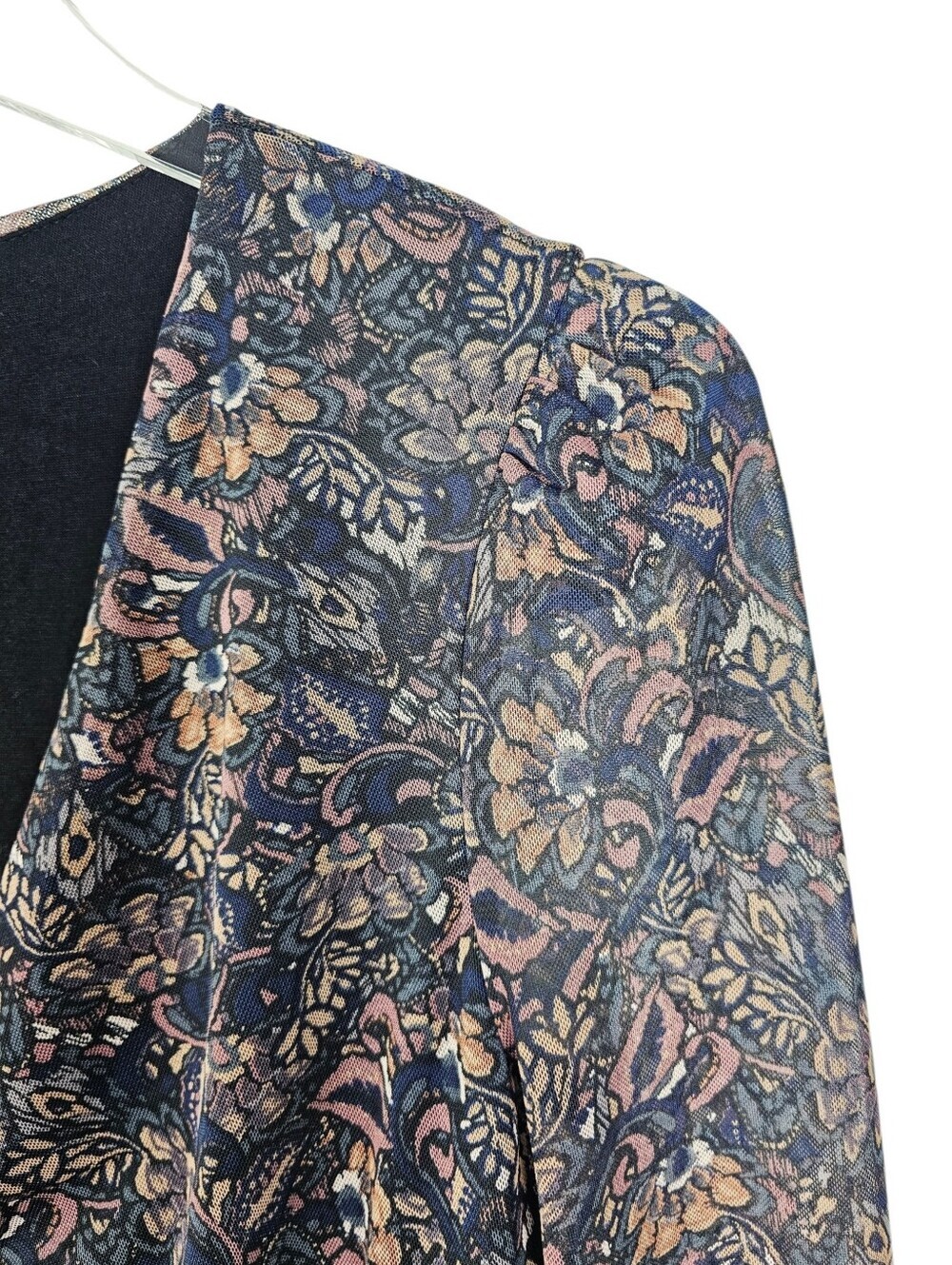 Evereve Amora Ruched Mesh Blouse in Black Multi - Picture 7 of 9